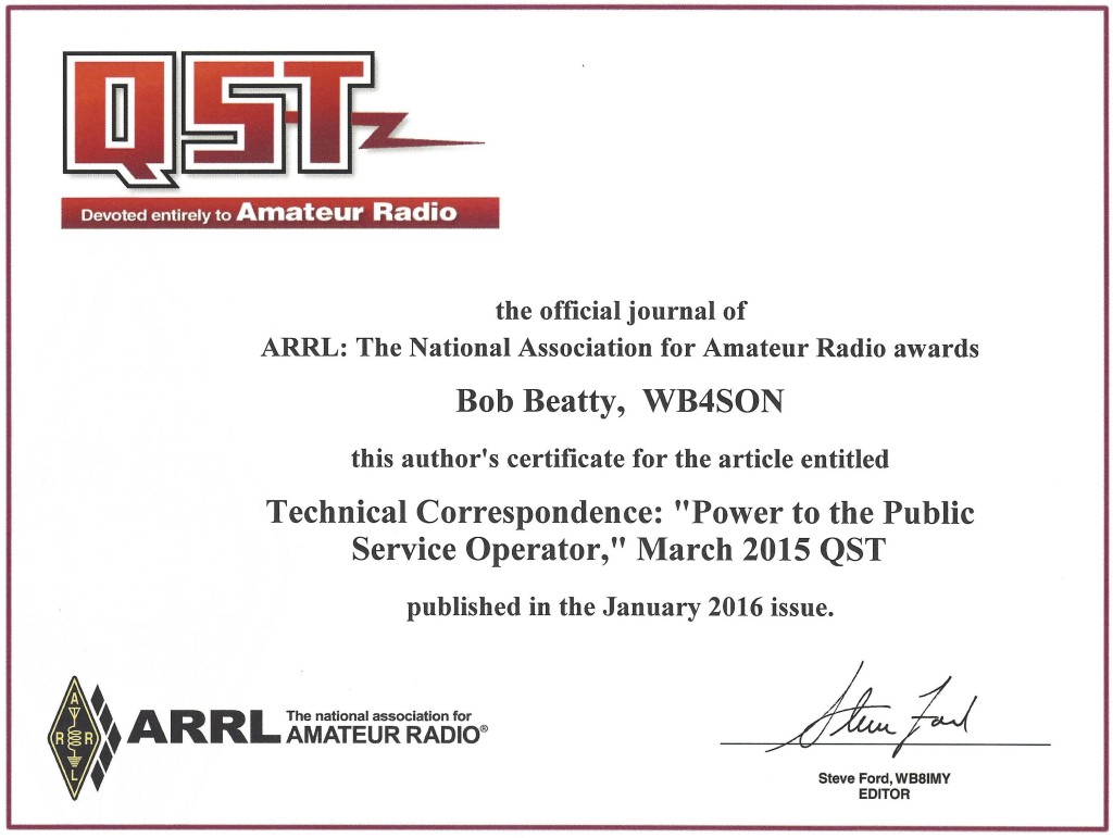 ARRL Author's Certificate