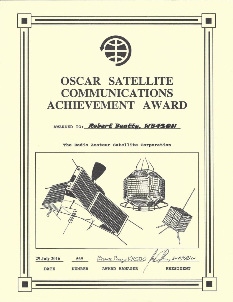 OSCAR Sat Achievement WB4SON